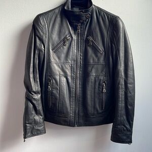 D&G Black Lambskin leather jacket with zippers and lining size 38 XS